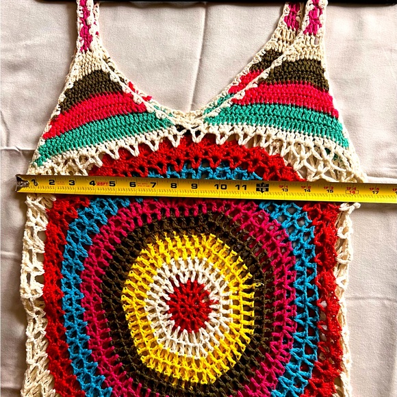 👚 Super Airy, Fringed Crocheted Cover-Up Beach Dress | Sz S - Picture 2 of 5